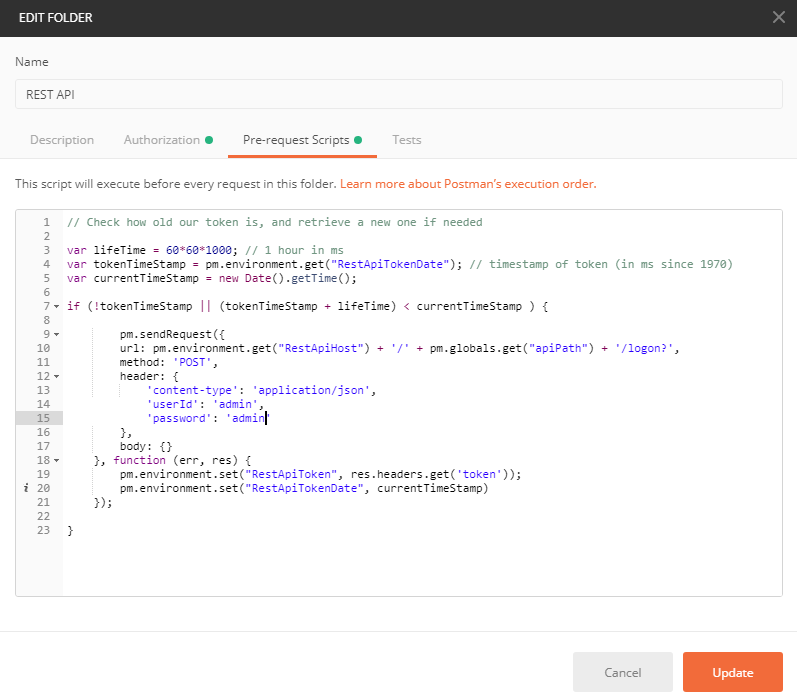 the script within postman